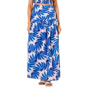 HT360 Collective‎ Banana Print Maxi Skirt NWOT Size Small Blue & White
